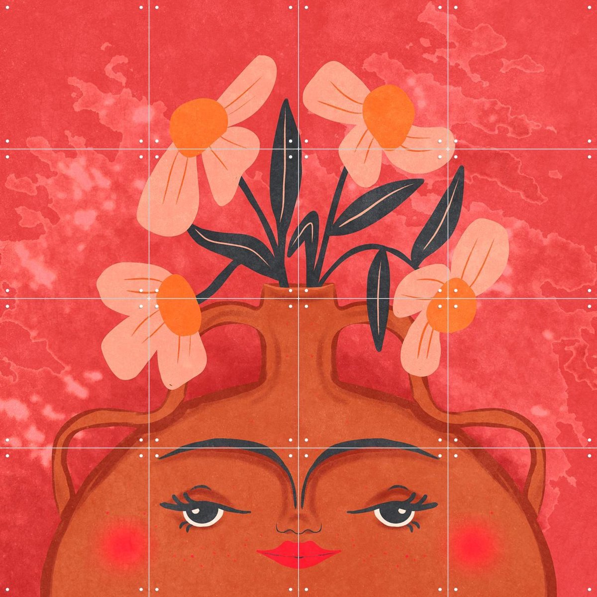 IXXI Happy Vase Happy Flowers, Raissa Oltmanns - 80 x 80 cm - Gratis ophangtool - Grote wanddecoratie en posters - Illustraties, Speels, Digitale