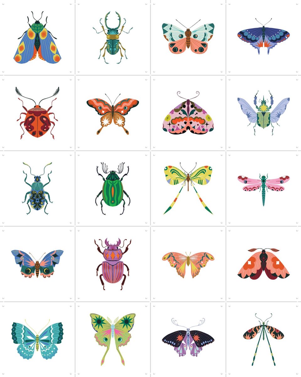 IXXI Bugs & Butterflies Collagebox, Bethan Janine - 80 x 100 cm - Gratis ophangtool - Grote wanddecoratie en posters - Digitale Kunst, Minimalisme