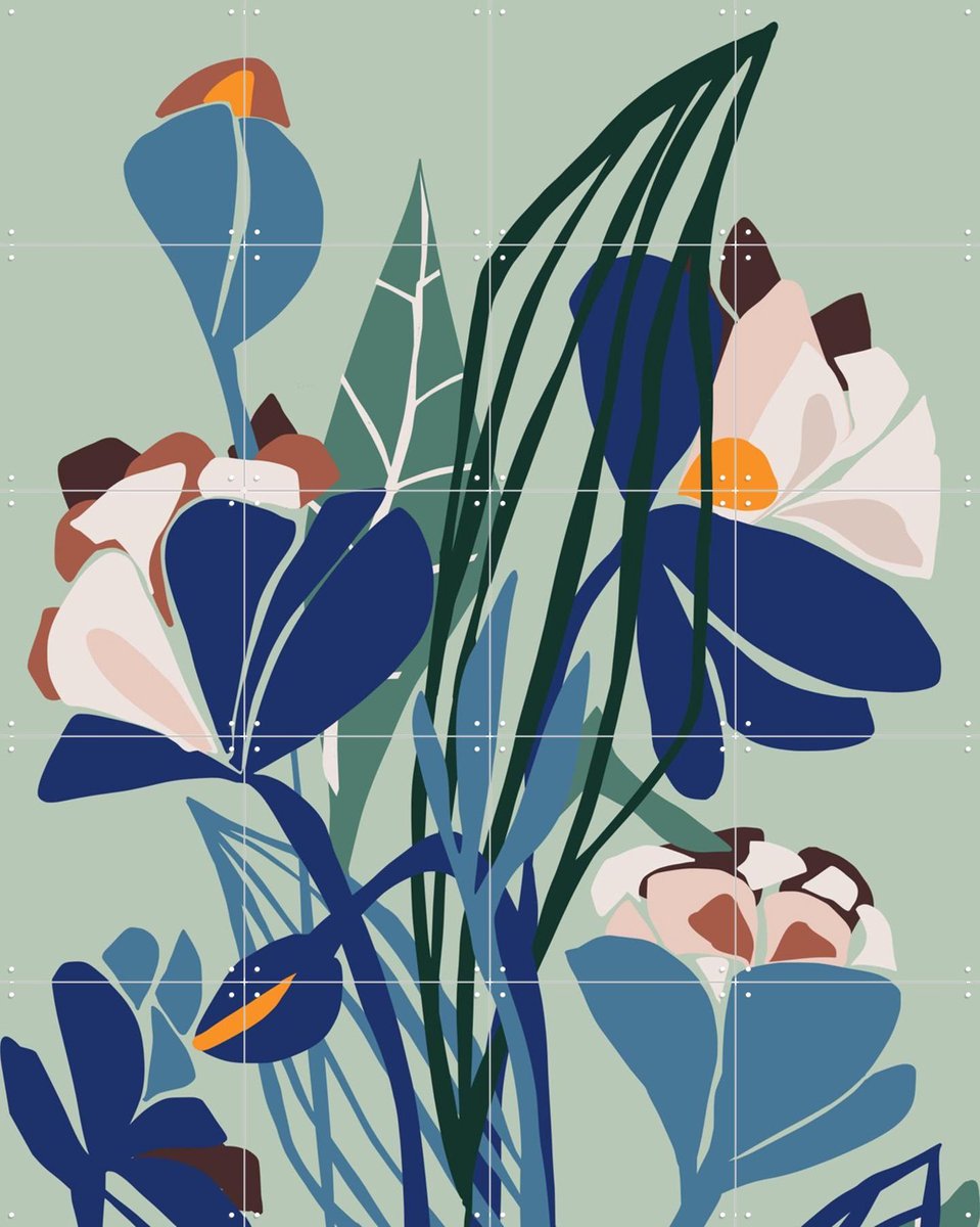 IXXI Florals At Night, Annick & Various - 80 x 100 cm - Gratis ophangtool - Grote wanddecoratie en posters - Modern, Speels, Geometrische Kunst