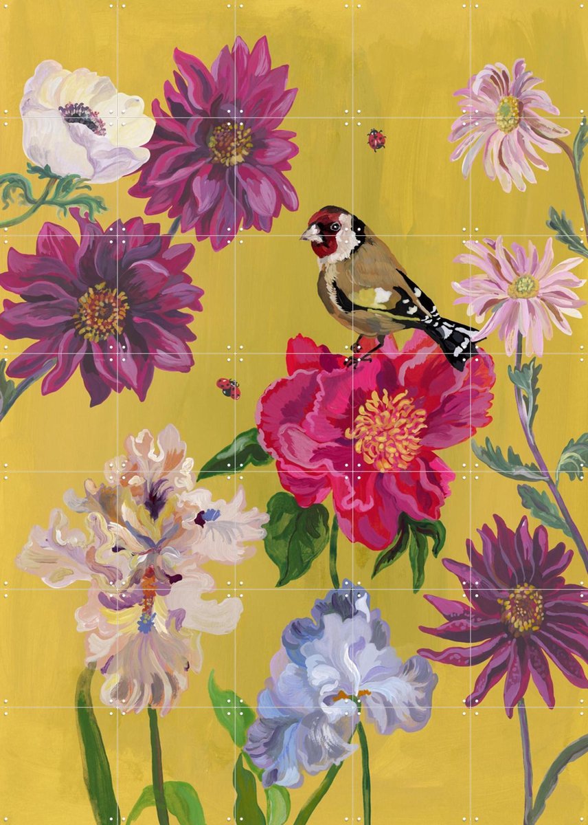 IXXI Goldfinch Magic Garden, Nathalie Lété - 100 x 140 cm - Gratis ophangtool - Grote wanddecoratie en posters - Kleurrijk, Schilderijen, Slaapkamer