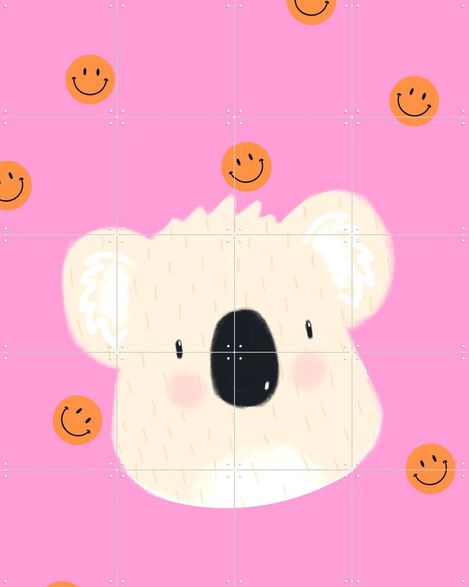 IXXI Smiley Koala, Stadse Spruiten | door Miek illustreert - 80 x 100 cm - Gratis ophangtool - Grote wanddecoratie en posters - Cartoonesk