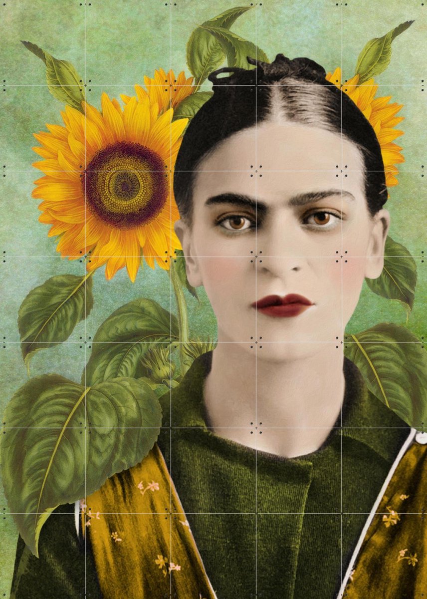 IXXI Frida - The Sunflower Edition, Marja van den Hurk - 100 x 140 cm - Gratis ophangtool - Grote wanddecoratie en posters - Vintage, Collage