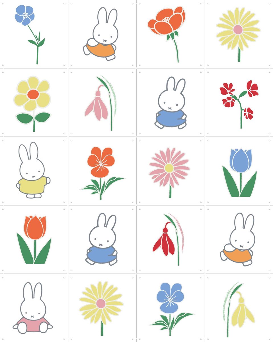 IXXI Miffy Flowers Collagebox, Nijntje - 80 x 100 cm - Gratis ophangtool - Grote wanddecoratie en posters - Speels, Cartoonesk, Illustraties