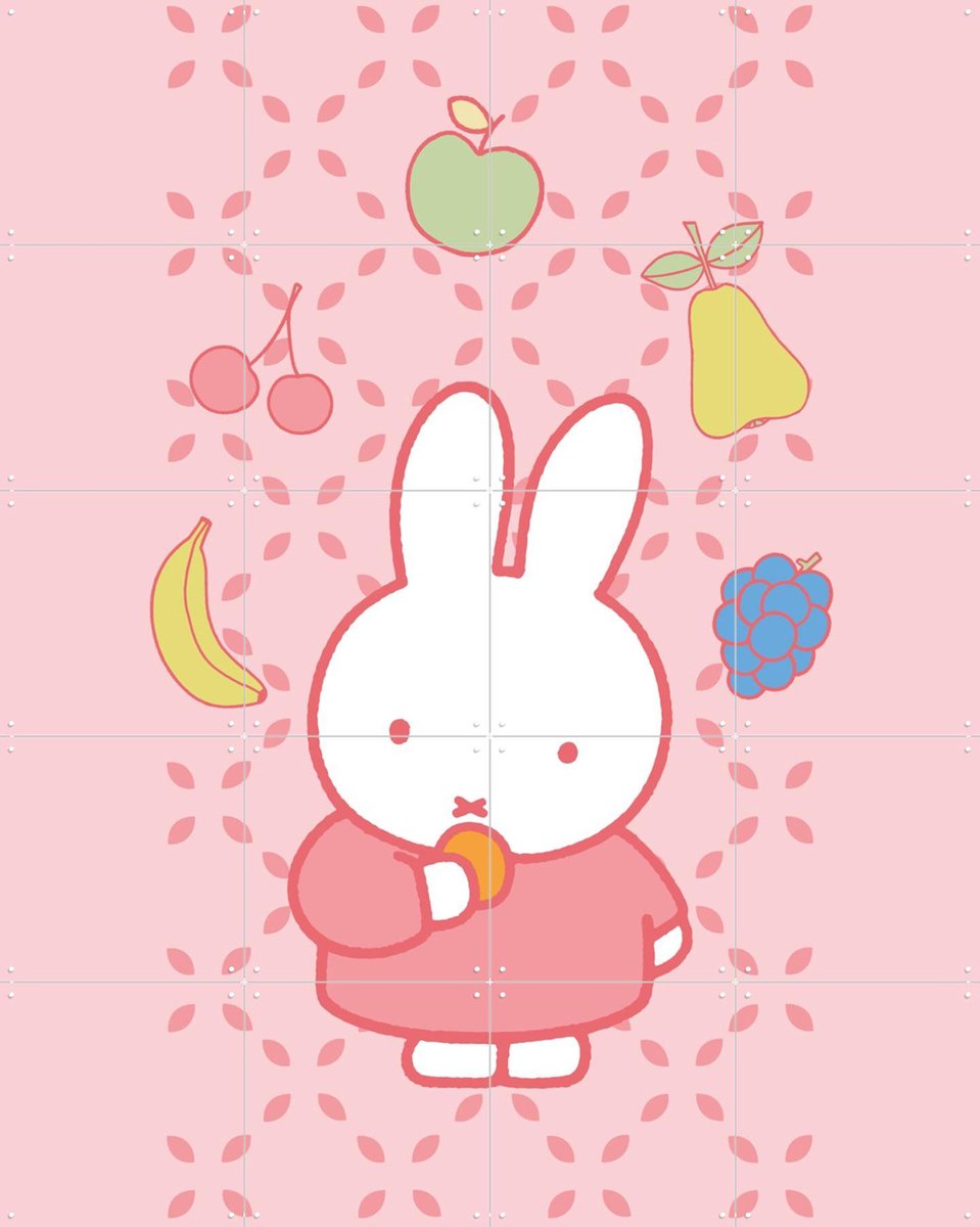 IXXI Nijntje met Fruit Roze, Nijntje - 80 x 100 cm - Gratis ophangtool - Grote wanddecoratie en posters - Kleurrijk, Cartoonesk, Speels, Kinderkamer