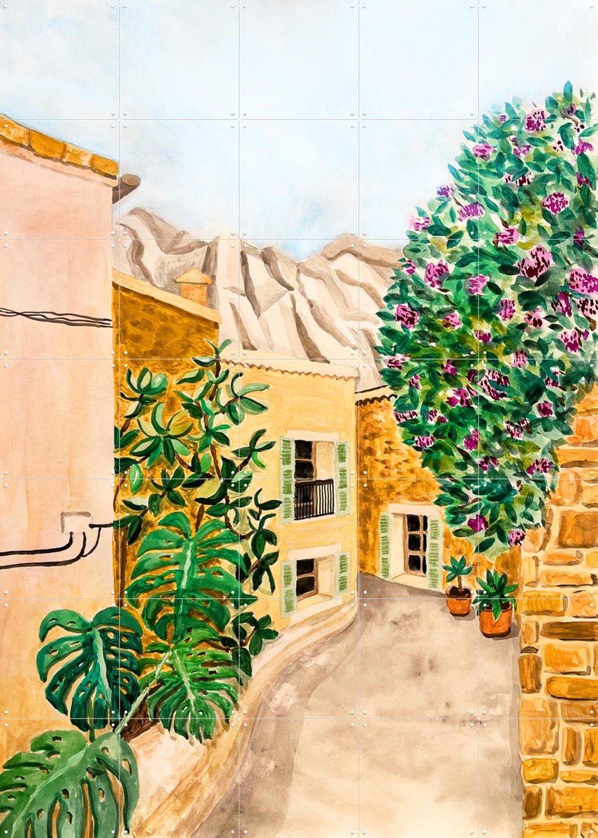 IXXI Fornalutx Village, Palmartprints - 100 x 140 cm - Gratis ophangtool - Grote wanddecoratie en posters - Aquarel, Schilderijen, Woonkamer, Gang