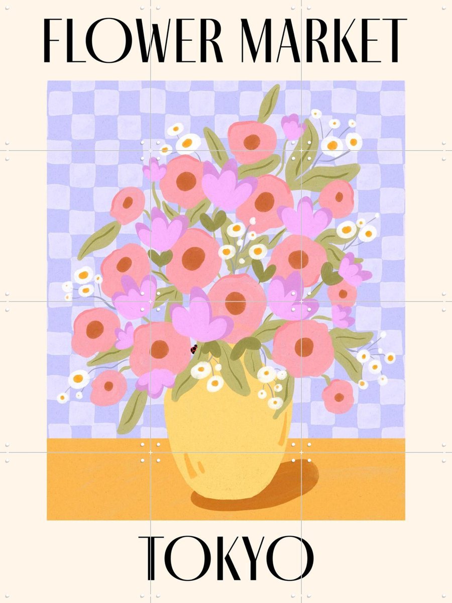 IXXI Tokyo Flower Market, Dirkie Nell & Various - 60 x 80 cm - Gratis ophangtool - Grote wanddecoratie en posters - Illustraties, Kleurrijk