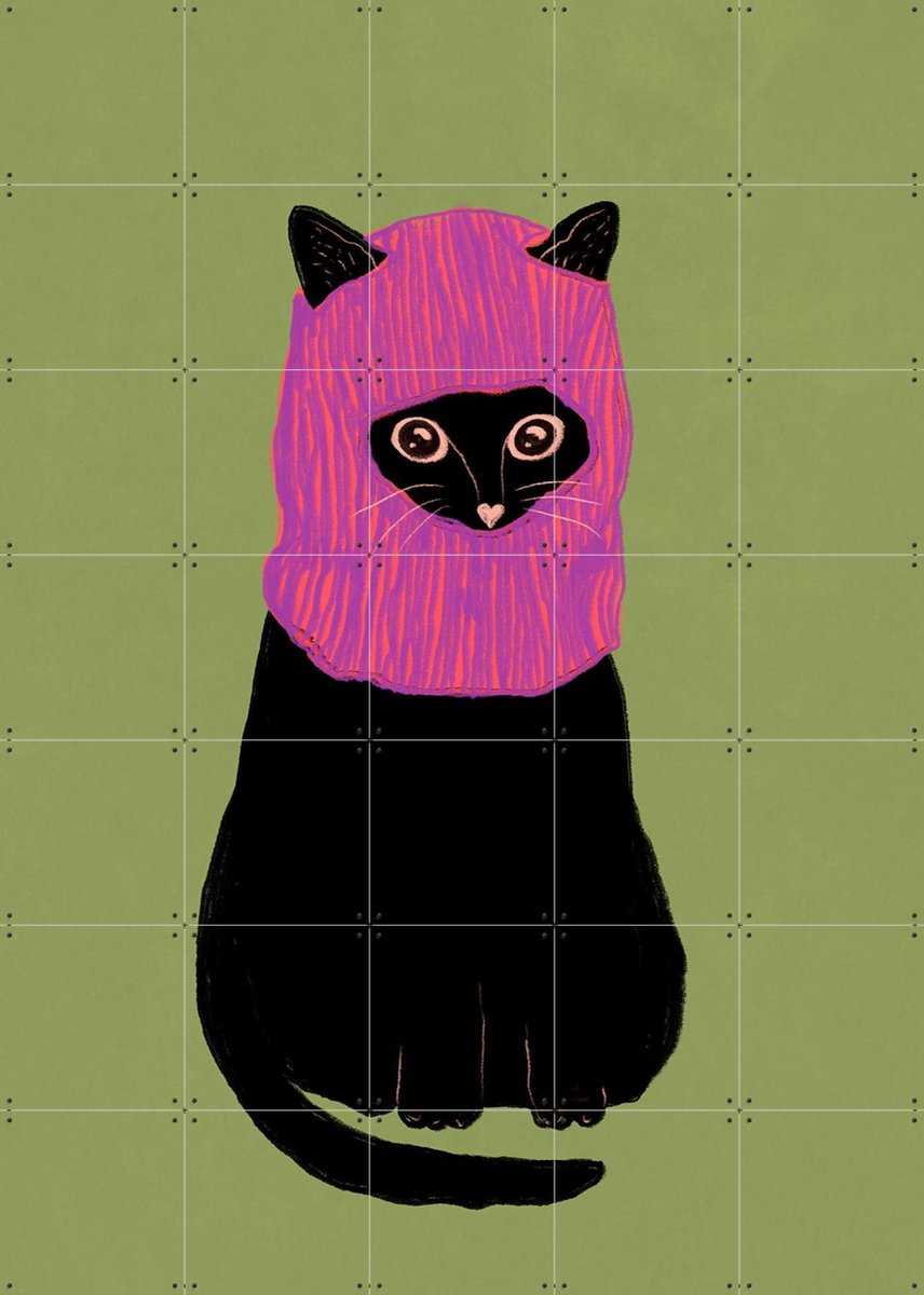 IXXI Rebellious Cat, Raissa Oltmanns - 100 x 140 cm - Gratis ophangtool - Grote wanddecoratie en posters - Modern, Digitale Kunst, Speels, Cartoonesk