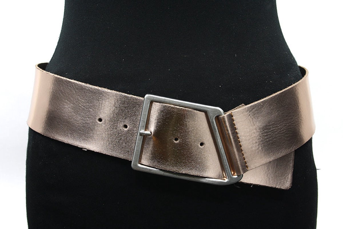 Dames riem rose goud - Leren heupriem 6cm met zilveren gesp - Leer - Brede riem - Casual - Maat 85