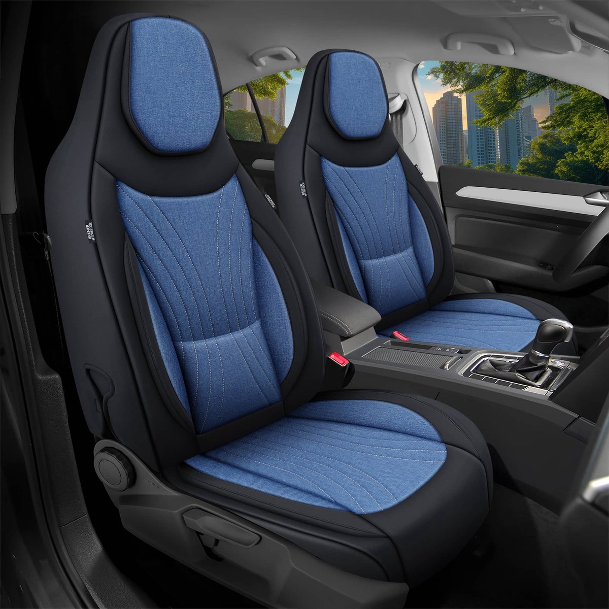 Autostoelhoezen voor Jeep Cherokee Bj ab 2013 – Stoelhoezen voor bestuurder en passagier in Zwart/Blauw
