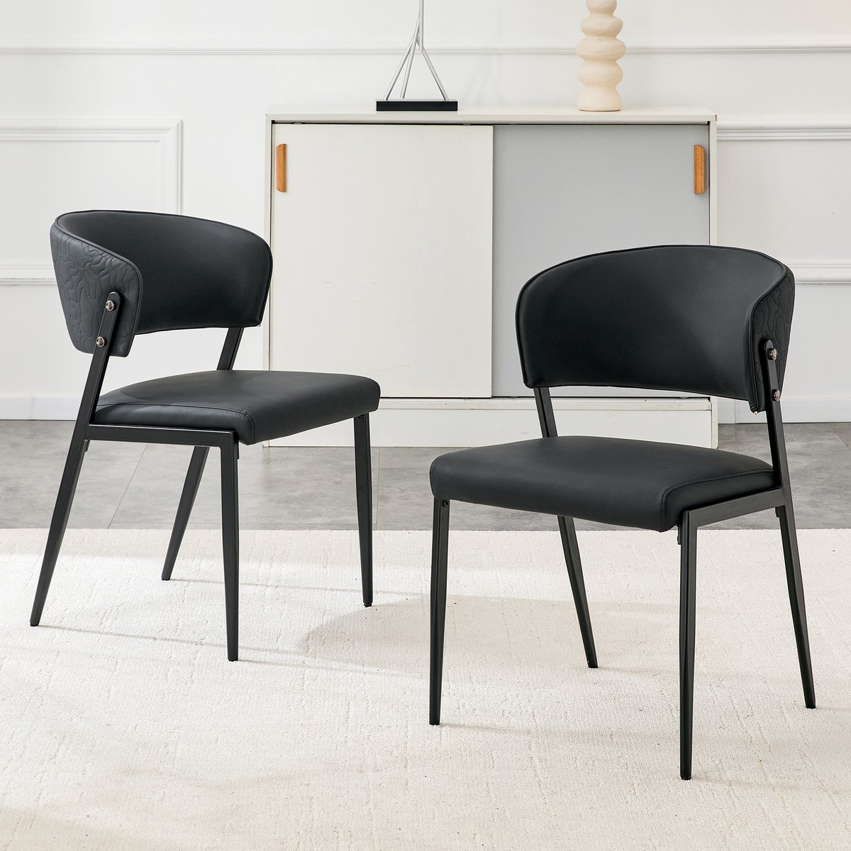 Eetkamerstoelen - Set van 2 - Eetkamerstoel Set - Moderne Eetkamerstoel met Gestoffeerde Zitting - Stoel met Metalen Frame - Keukenstoel - Woonkamerstoel - Stoel voor Eetkamer en Keuken - Zwart