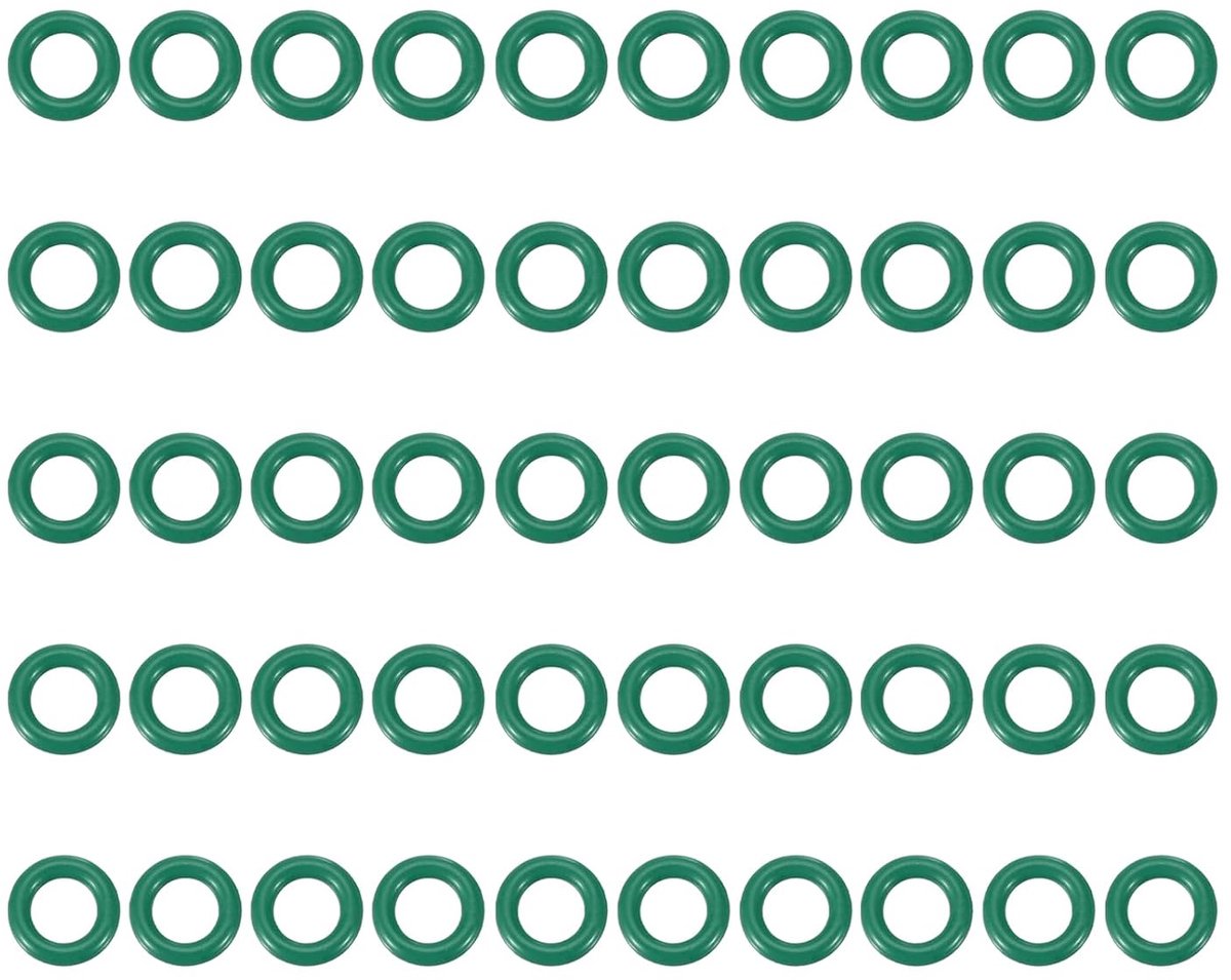 O-ring van gefluoreerd rubber, 7 mm OD 4 mm ID, 1,5 mm breedte, 50 stuks, metrische Fkm afdichting, reserveonderdeel voor hydraulische slangen, kranen, groen