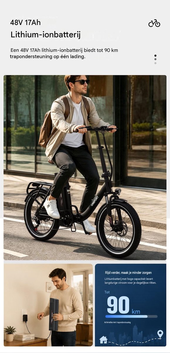 ONESPORT OT16Pro Elektrische Fiets - Opvouwbaar - 20×3.0 Inch Fatbike thumbnail 6