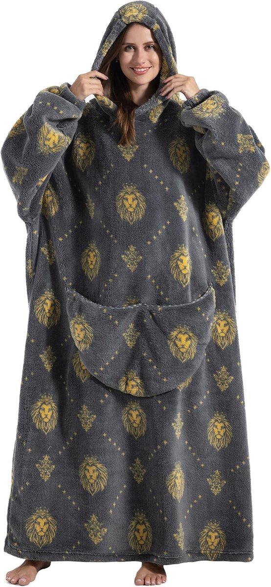extra lange oversized deken-hoodie, behaaglijke fleece voor volwassen vrouwen, draagbare deken, pluizig gigantisch sweatshirt met capuchon voor tieners