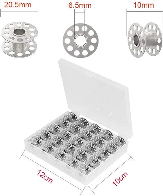 Spoelen, metaal, lege spoeldraad, garenspoel, naaimachine met opbergdoos, voor huishoudelijke naaimachine, naaiaccessoires, handwerk, gereedschap, zilver — afbeelding 3