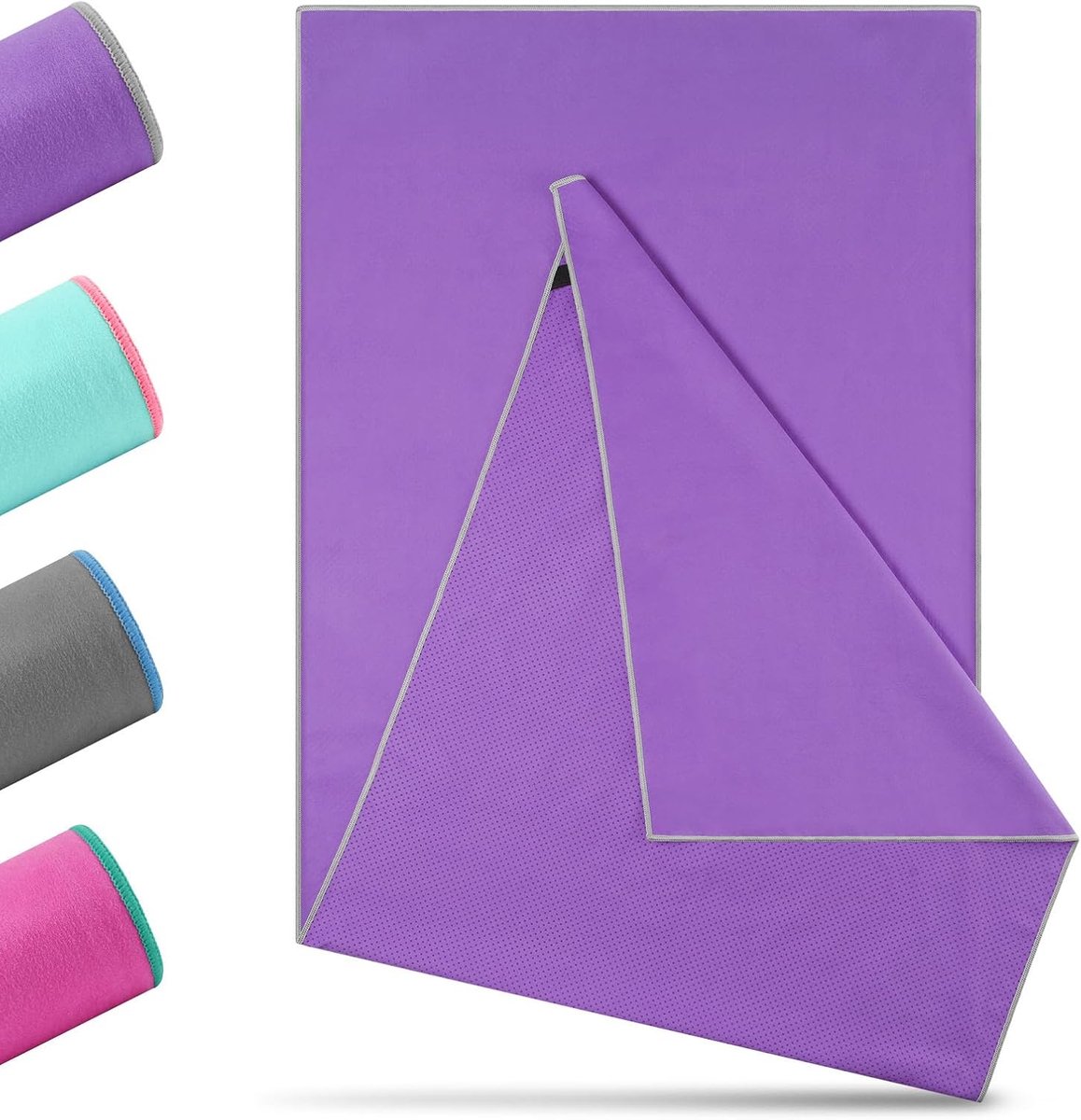 Yoga handdoek antislip (paars-grijs, 185 x 65 cm)