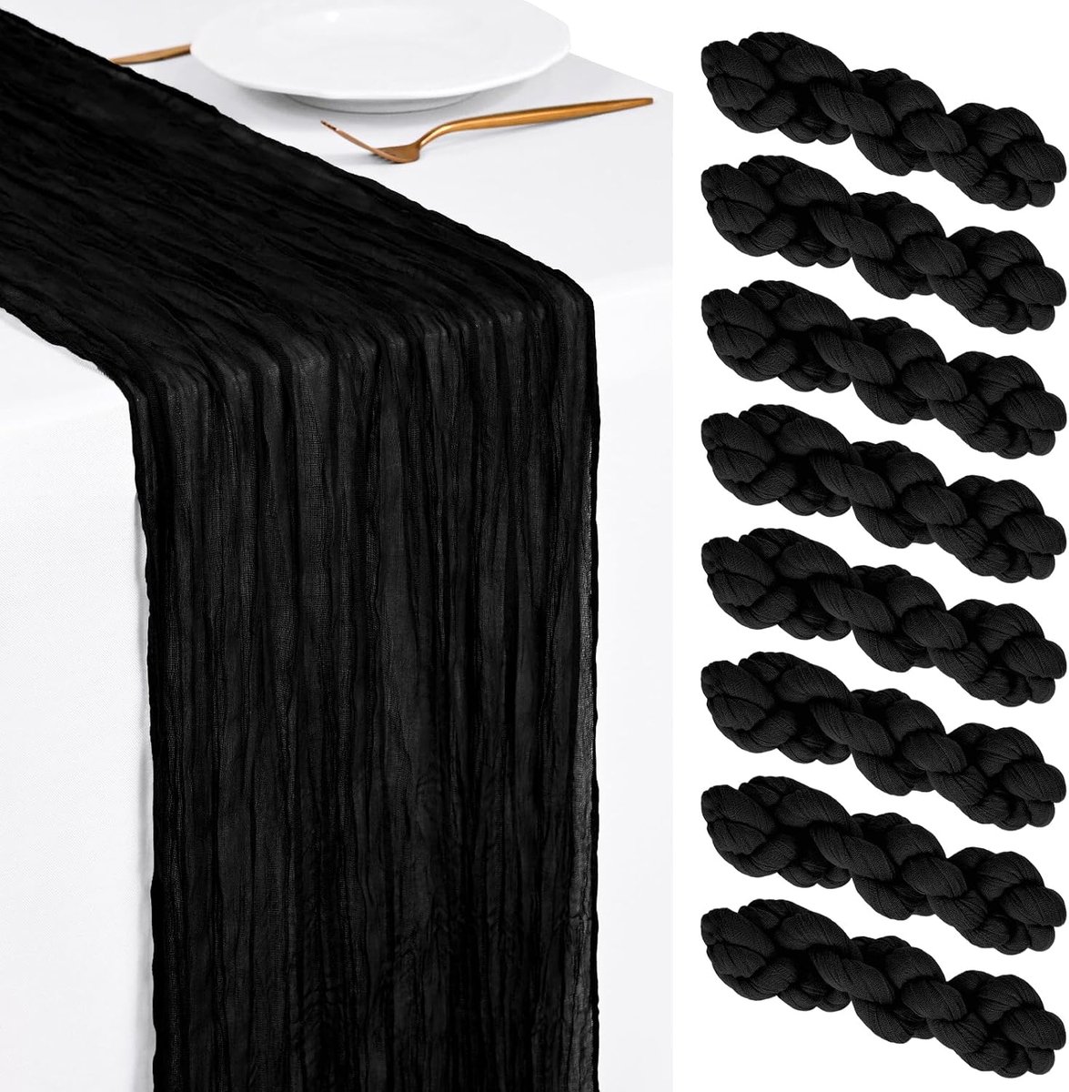 8 Pack Zwart Kaasdoek Tafelloper 45x275cm Boho Gaas Kaasdoek Tafelloper Wasbaar Romantische Rustieke Tafeldecoratie Voor Bruiloft Feest Verjaardag Vakantiehuis