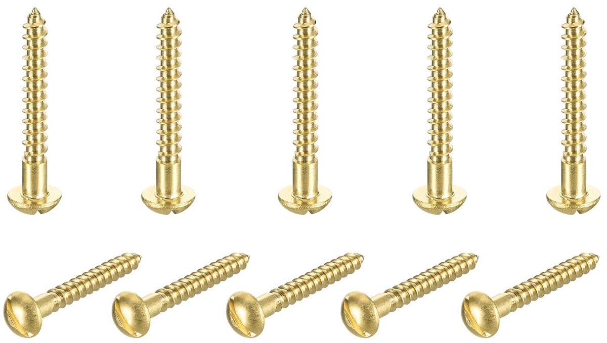 10 stuks messing schroeven, M4 x 35 mm, ronde kop, sleuf, massief, zelftappend, voor houtbewerking, meubelreparatie, foto's, Tablaroca, goudkleurig