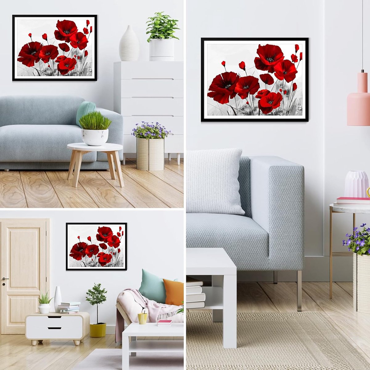 Diamond Painting Art Kits Adults Red Poppy Flowers, DIY Round Full Drill Red Poppy Flowers Diamond Painting for Adults Beginners, Crystal Art for Wall Home Decor Gift Giving 40 x 30 cm