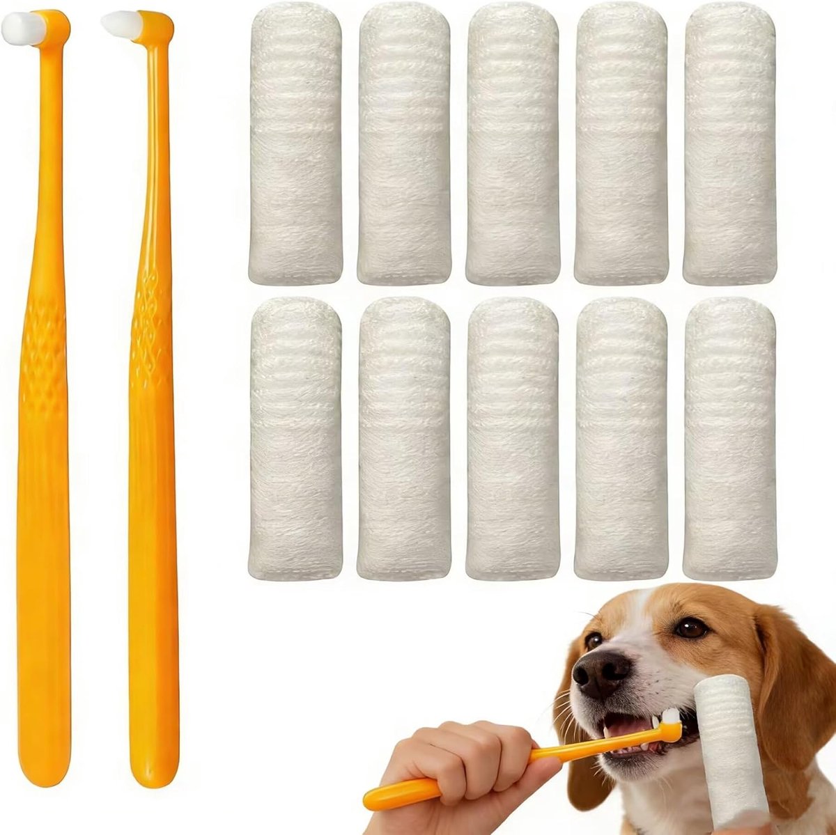 Tandenborstels voor honden, 10,360 graden, tandenborstel, hond, vinger, 2 ronde tandenborstels voor kleine honden, met microborstel, voor honden en katten, eenheidsmaat