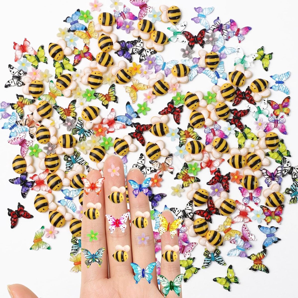 200 stuks miniatuurbloemen, vlinders en bijen, decoratie, hars, miniatuurdecoratie voor miniatuurtuin, accessoires en creatieve doe-het-zelf nagelontwerpen