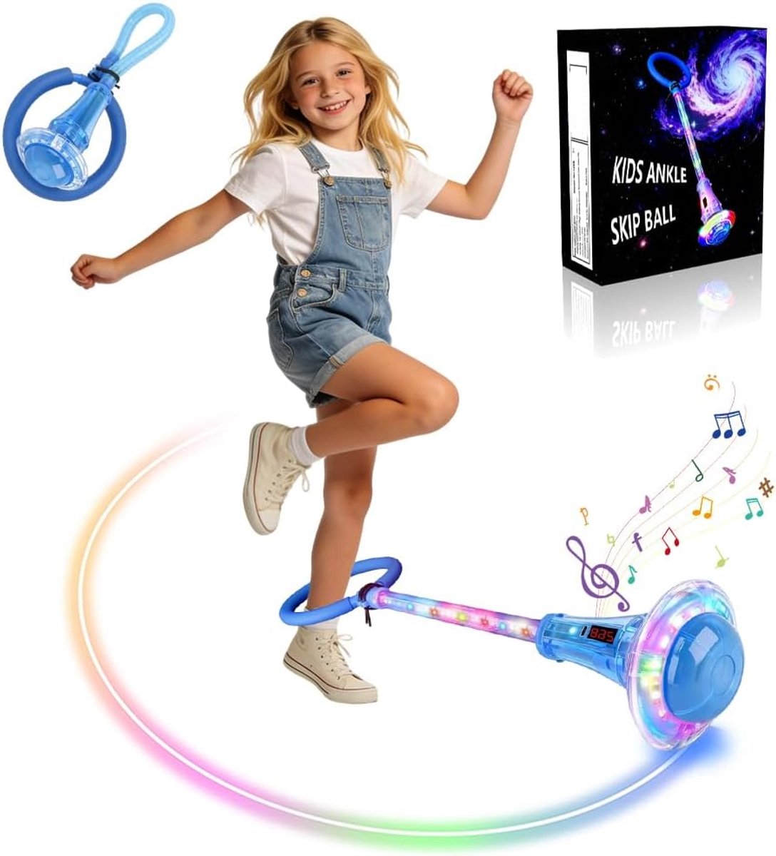 Knipperende springring, voetcirkel, swingwiel met lichtwiel, knipperende springbal, opvouwbare enkel-skipprol, springbal en skipping touw, sport sprong (blauw-C)