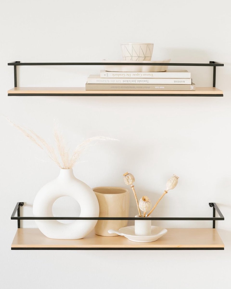 Zwevende Planken van Metaal en Echt Houtfineer | Houten Planken voor Badkamer, Keuken, Woonkamer, Slaapkamer | Berken