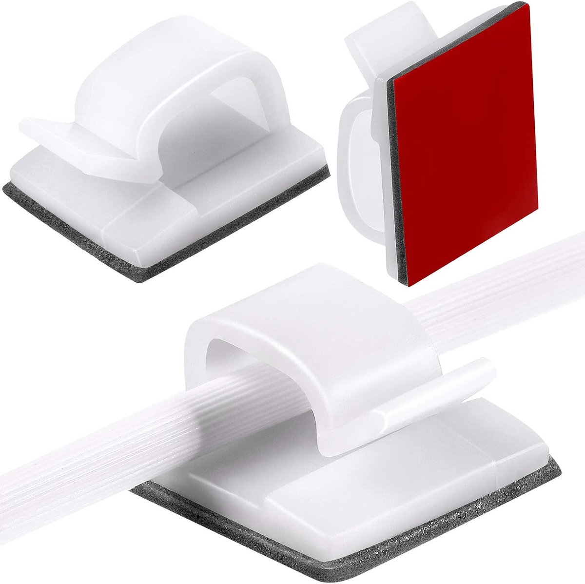60 stuks draadclips voor buiten, met plakband, verlichtingsclip, decoratieve clip, zelfklevende kabelhouder, voor feeënlicht (M, wit)