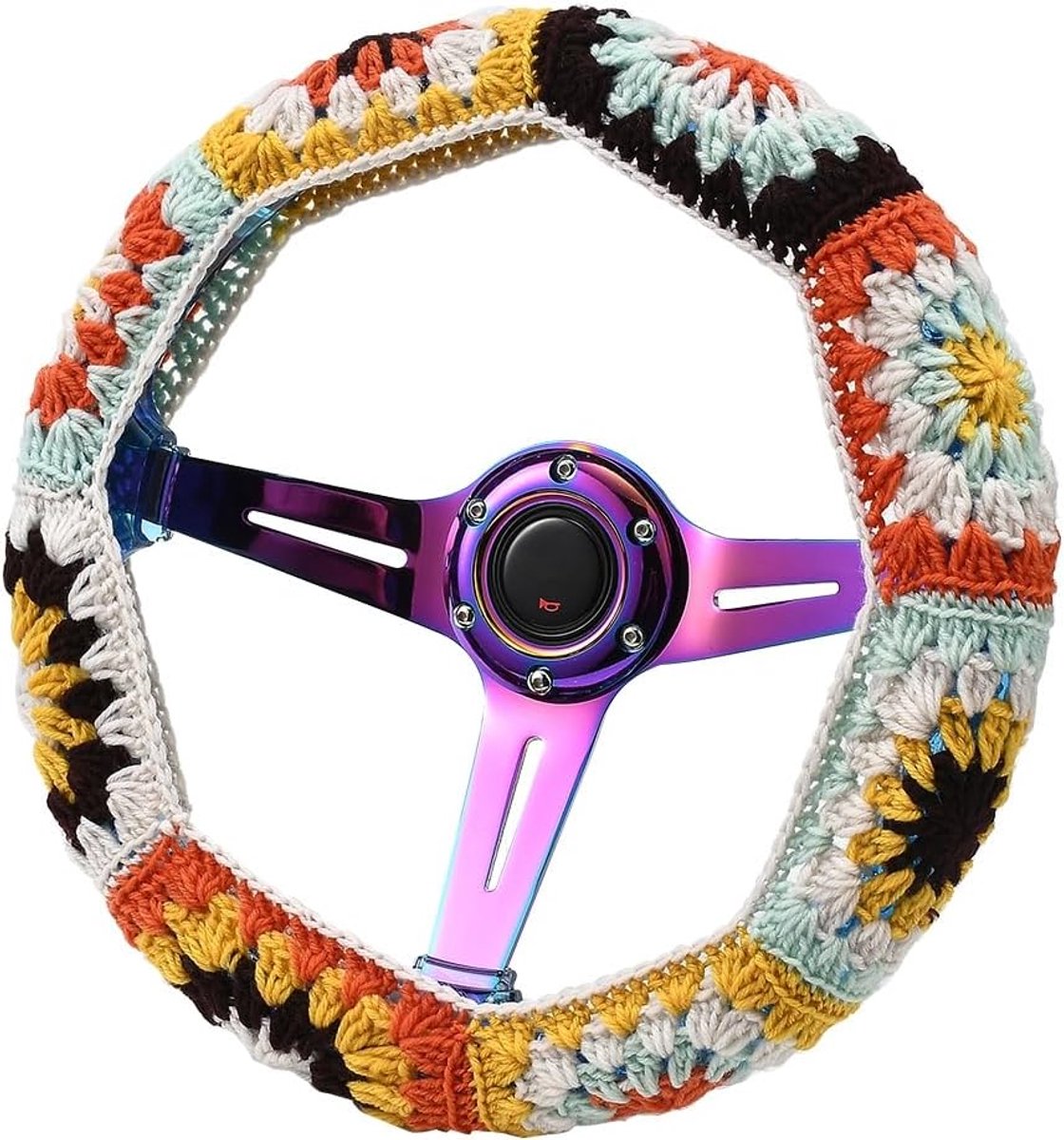 Autostuurhoes Boho, kleurrijk bloemenpatroon ontwerp zachte antislip 14"-15" stuurhoes gehaakte auto-accessoires interieur esthetische decoraties voor vrouwen