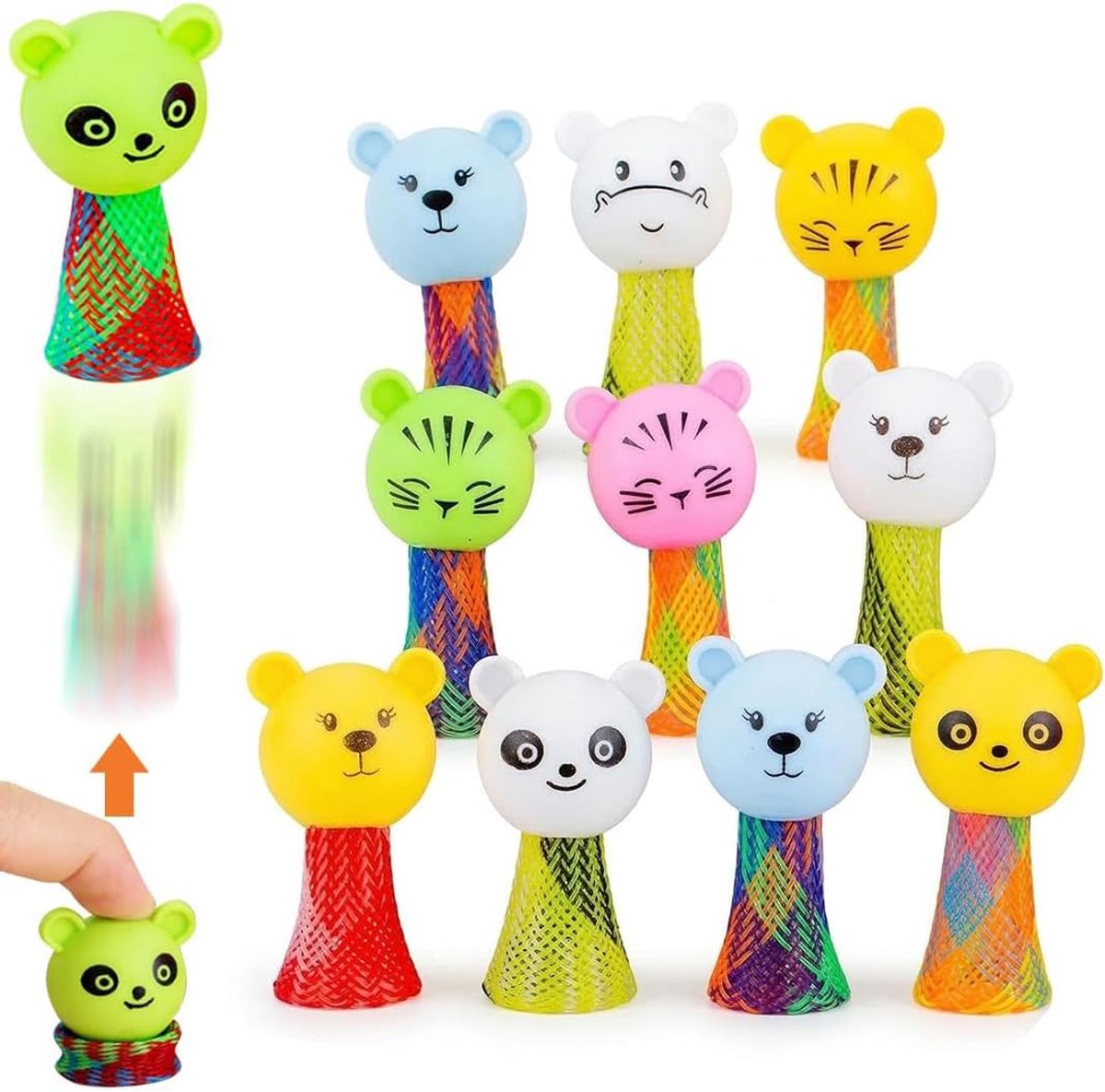 Set van 10 springspeelgoed, kleine springpop, grappige springpop, minifiguren met veer voor kinderen, ideaal voor verjaardagscadeaus, piñata-vulling, kermis en schoolbeloningen