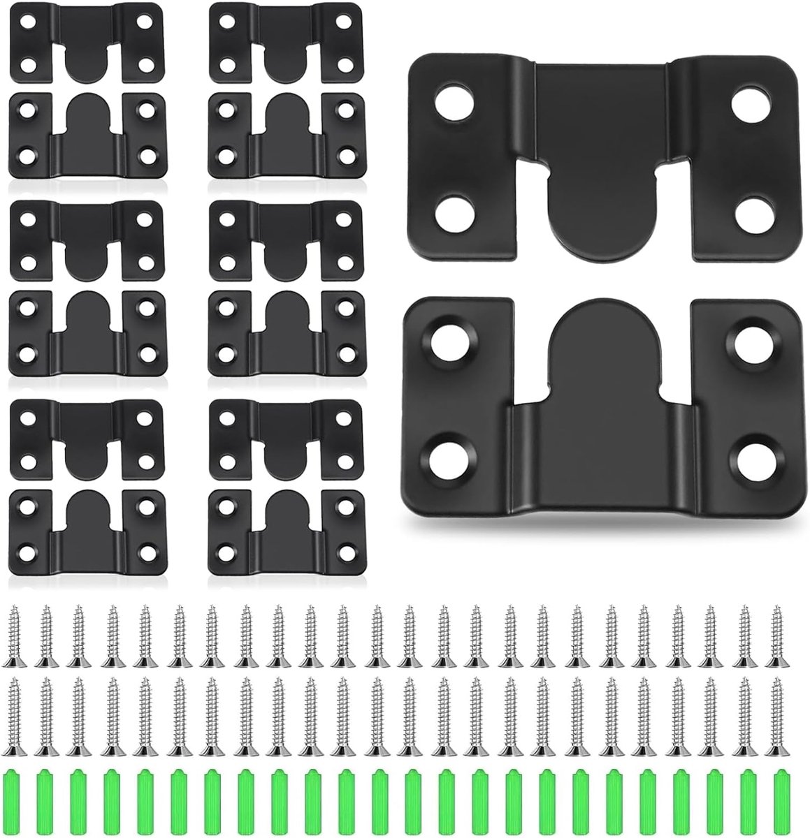 12 stuks, voor zware belasting, zwart, in elkaar grijpende fotohangers met schroeven en pluggen, roestvrij staal, inbouw, verborgen houder voor bank, meubels, foto's, spiegels