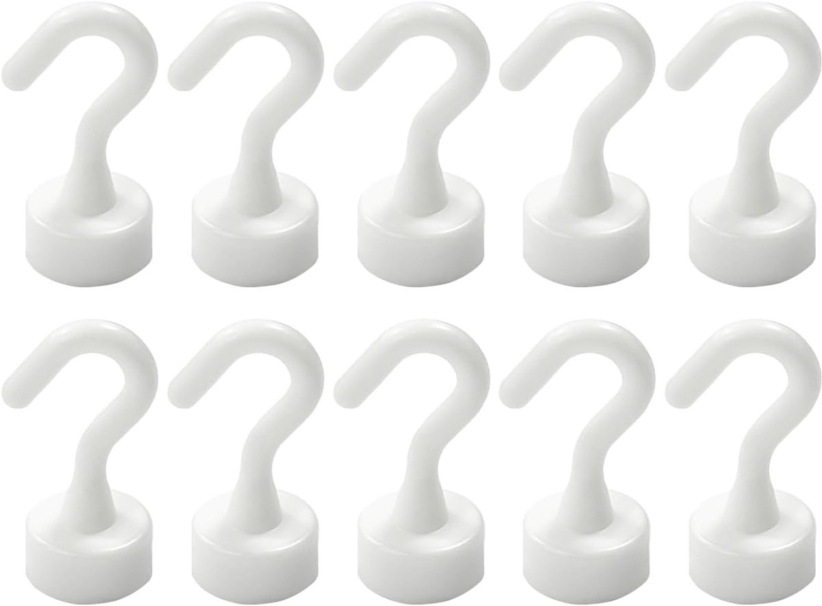 Haken, wit, magneethaken, mini-magneten, sterk met haken, 5 kg draagvermogen, magneethaken, extra sterke magnetische haken, voor keuken, badkamer, slaapkamer, sleutelhouder