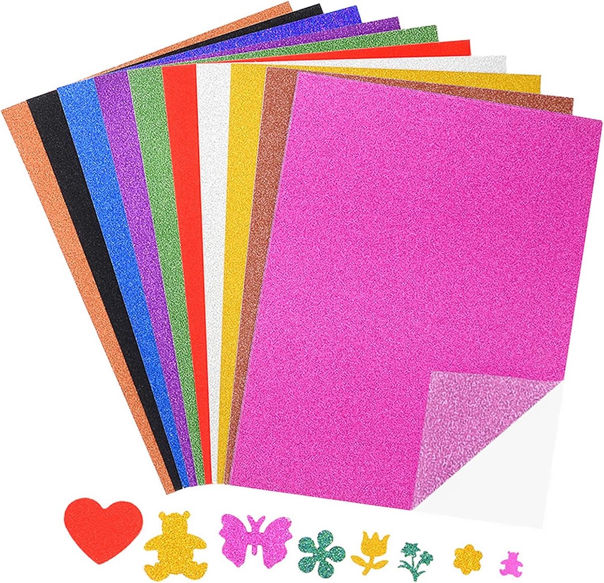 10 vellen glitterpapier, zelfklevend, 10 kleuren, 80 g/m²-A4-formaat, kleurrijke plakfolie voor doe-het-zelf handwerk, wenskaarten, bewegwijzering, scrapbooking en Kerstmis, knutselen, decoratie enz.