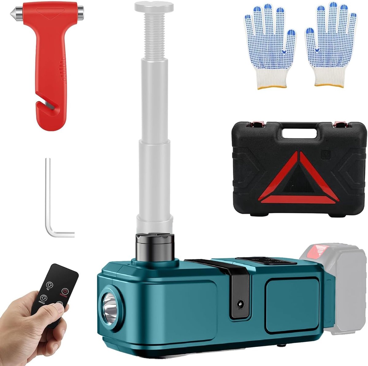 krik 5T voor Makita 18V-21V accu, draadloze draagbare krik met ledlicht, 155-450 mm hefhoogte, perfect voor auto, SUV, vrachtwagen, auto, bandenwissel en werkplaatsreparaties