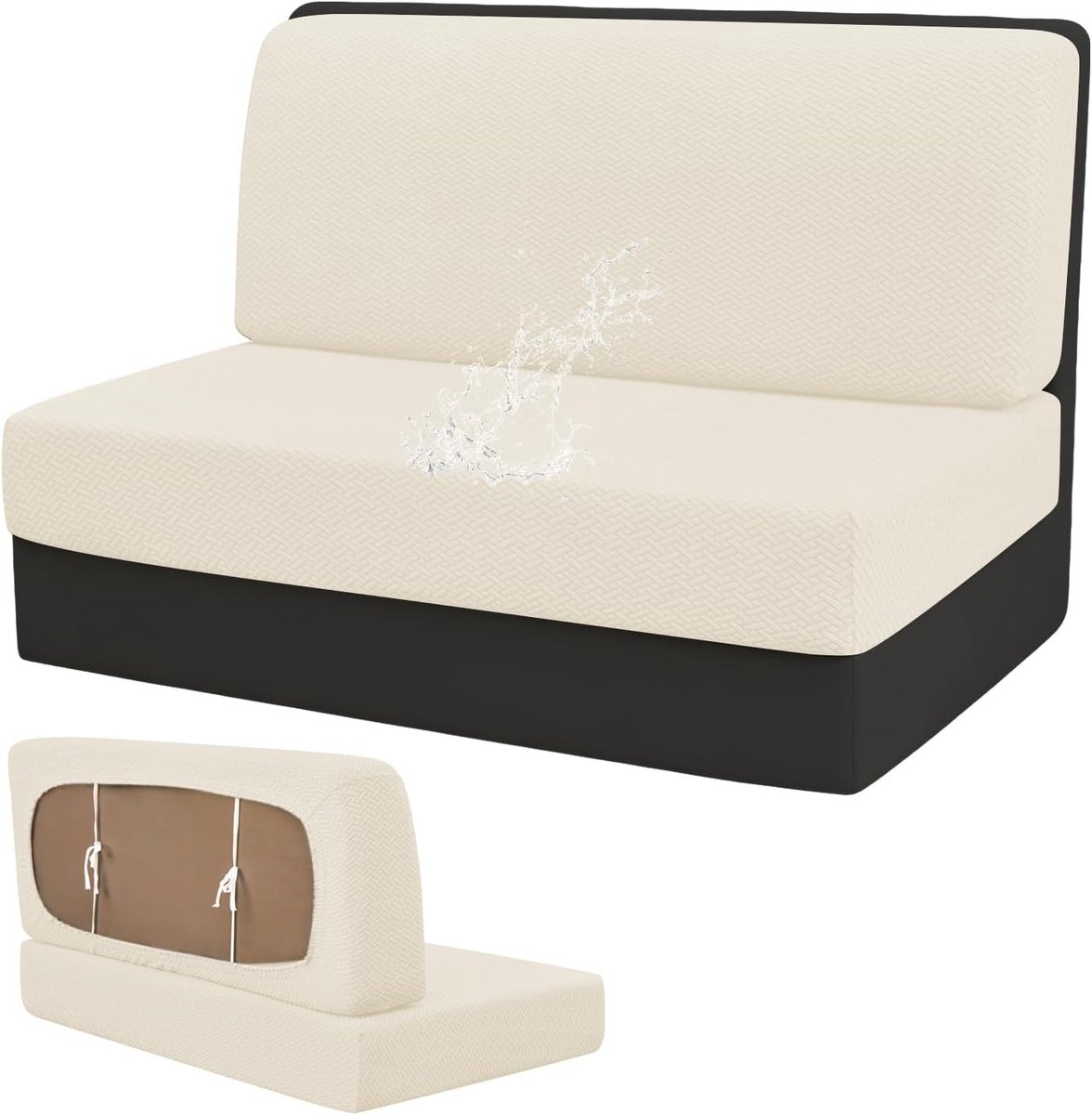 Stoelhoezen voor campers, 2-delige set rugleuning en zitting voor slaapbanken, wafelpatroon, waterdicht, stretch, caravan, sofa-zitkussenovertrek voor RV-stoelhoezen, bank, meubelbescherming