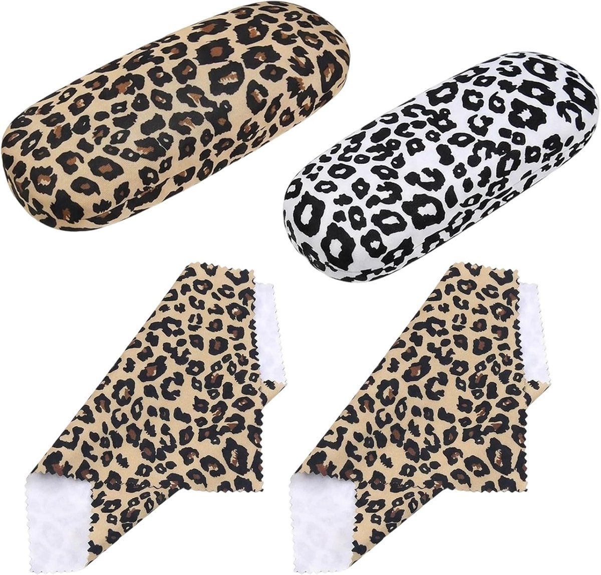 Set van 2 brillenkokers met luipaardpatroon, hardcase met reinigingsdoek, beschermhoes voor bril, modieuze brillendoos voor dames, draagbare organizer voor op reis