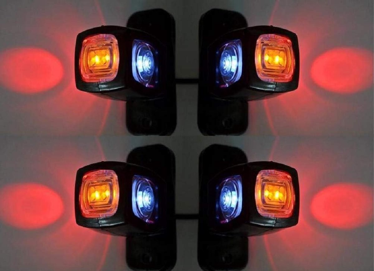 4 x zijmarkeringslichten in oranje, wit en rood, 12 V, 24 V, led, voor vrachtwagen, caravan, camping, aanhanger