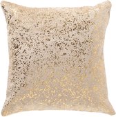 Beige chenille kussen met metallic gouden spetters, 45x45 cm.