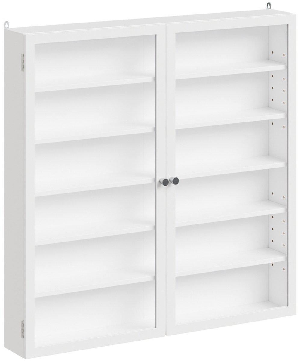 SoBuy Wandkast met 2 Glasdeuren en 8 Verstelbare Planken - Opbergkast voor Muurmontage - Hangkast Wit MDF | FSB113-H-W