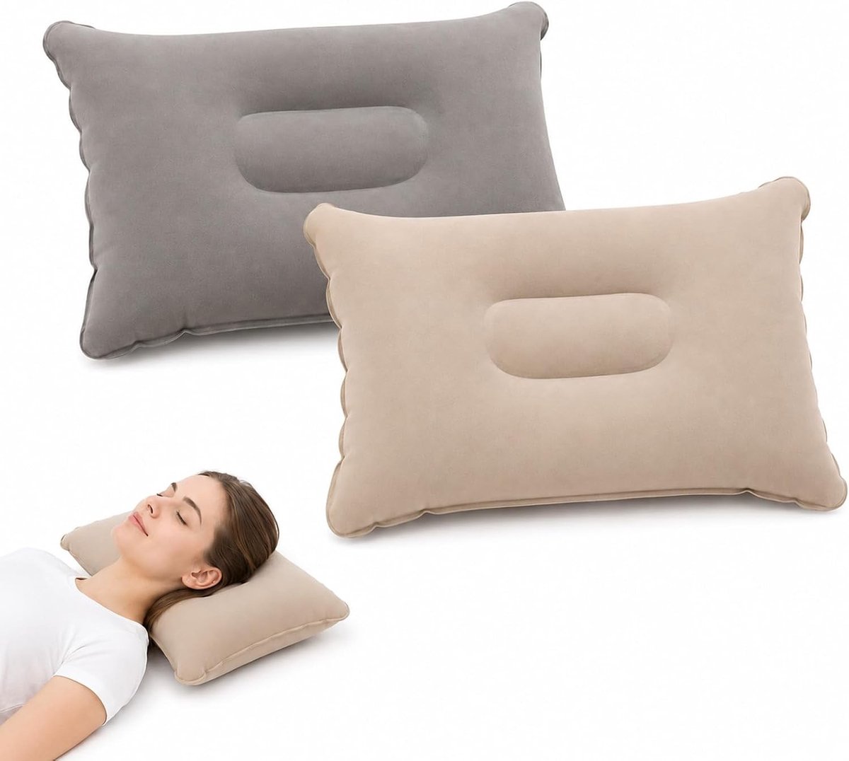 Opblaasbaar Kussen - Zilver - Multifunctioneel - Duurzaam PVC voor Comfort - Voor Kamperen en Outdoor
