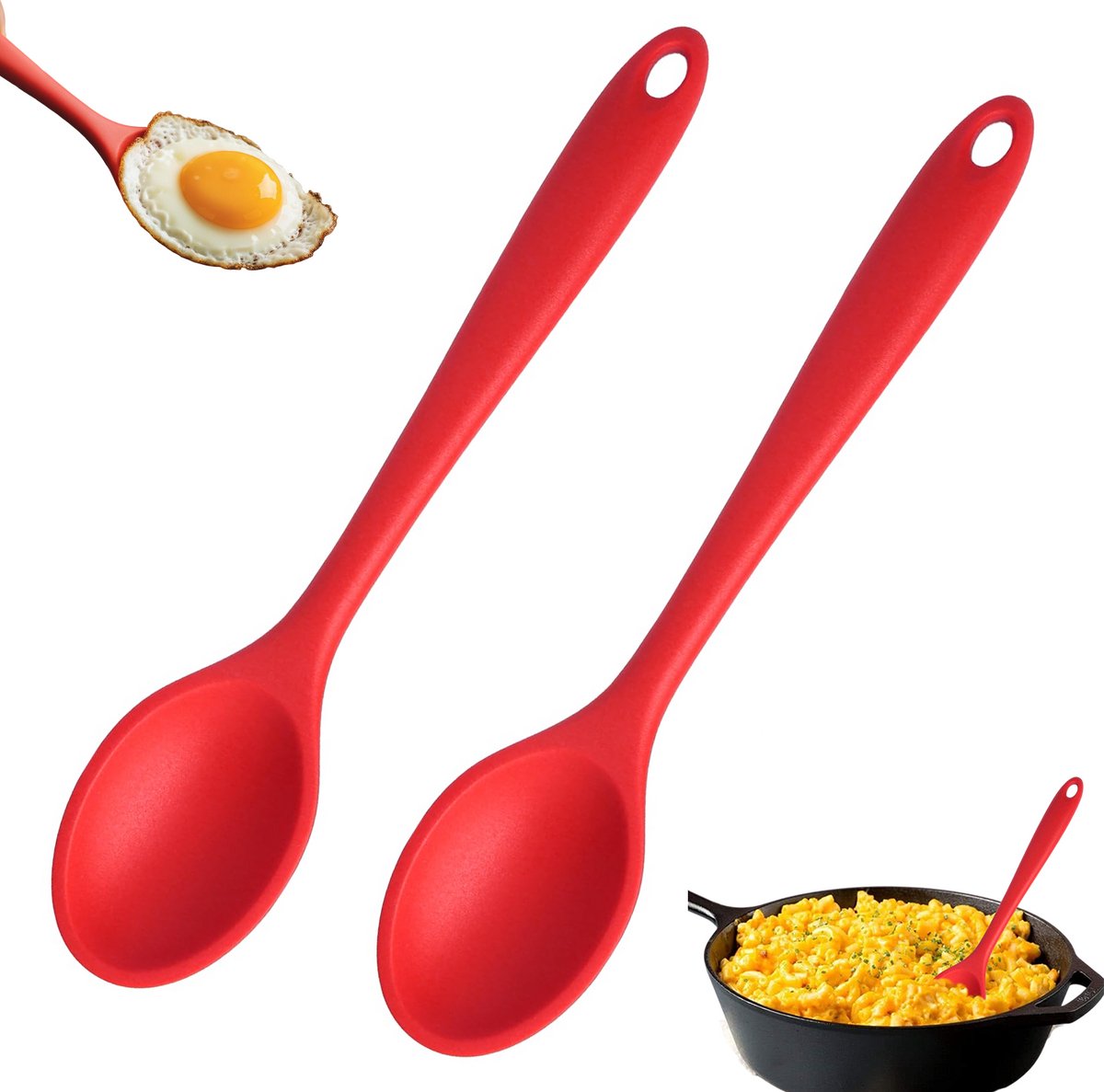 2 stuks - Kook lepels - kooklepel siliconen - Roerlepel - Antiaanbaklepel - Koekenlepel - 27,5 cm x 5,8 cm - Rood - Geschikt voor koken, bakken, roeren en smeren in de keuken - Hittebestendig