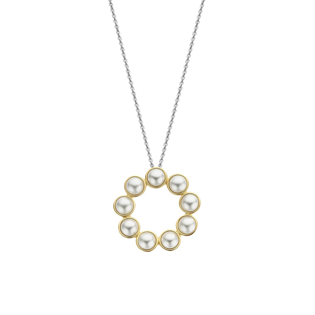 TI SENTO Dames Ketting - 925 zilver - Parel met geel verguld - Maat 42 - 34008YP