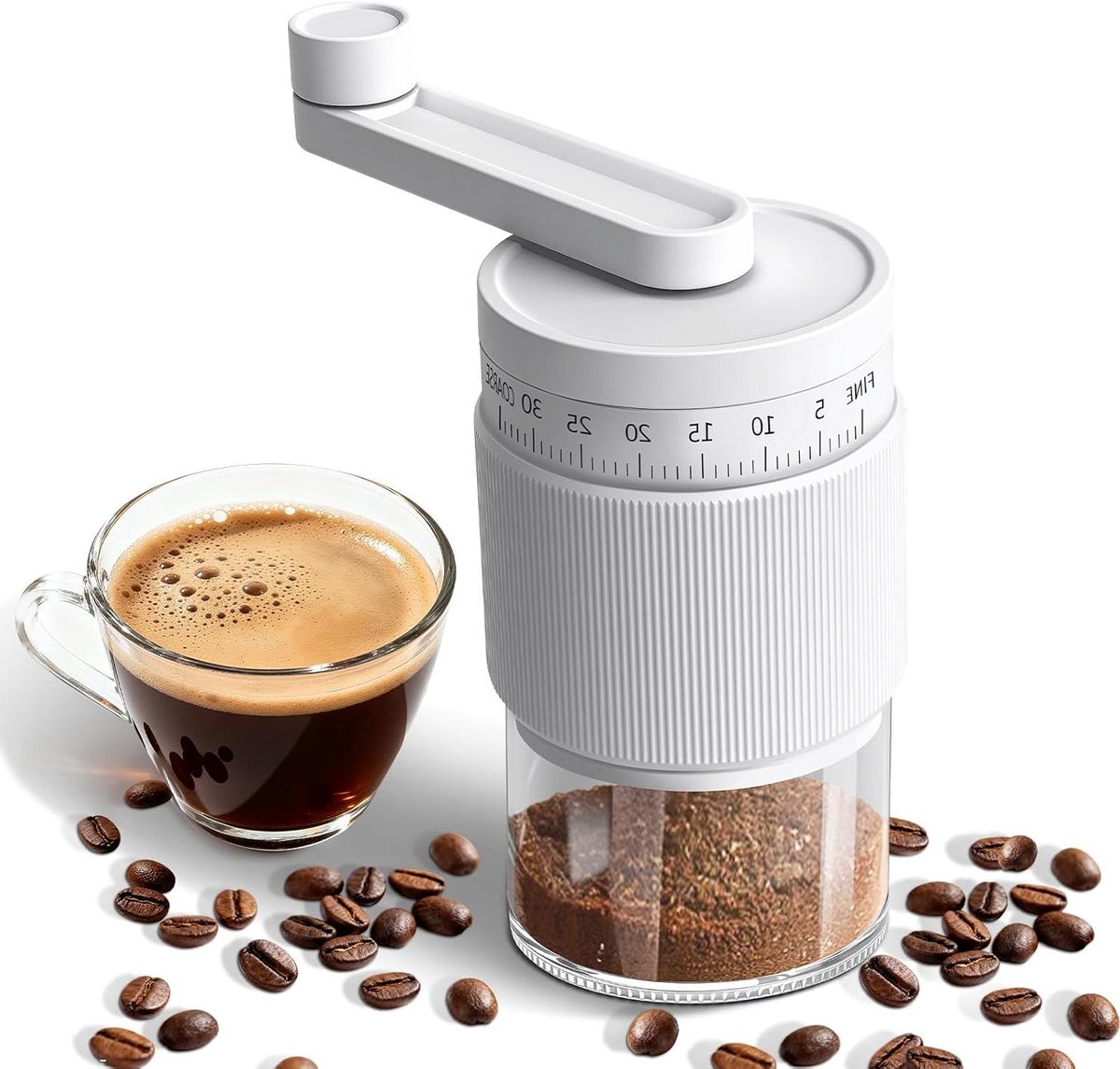 Handmatige Koffiemolen Koffiebonenmaler Verse Koffie Zetten 35 Maalinstellingen 30g Capaciteit Wit