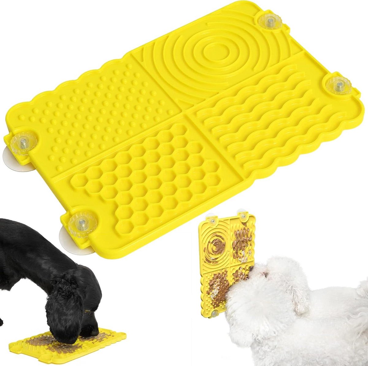 Honden Likmat - Voer- en Snuifmat - Hond Bezig Houden - Duurzaam Plastic Materiaal - 32 x 21.3 cm - Geel