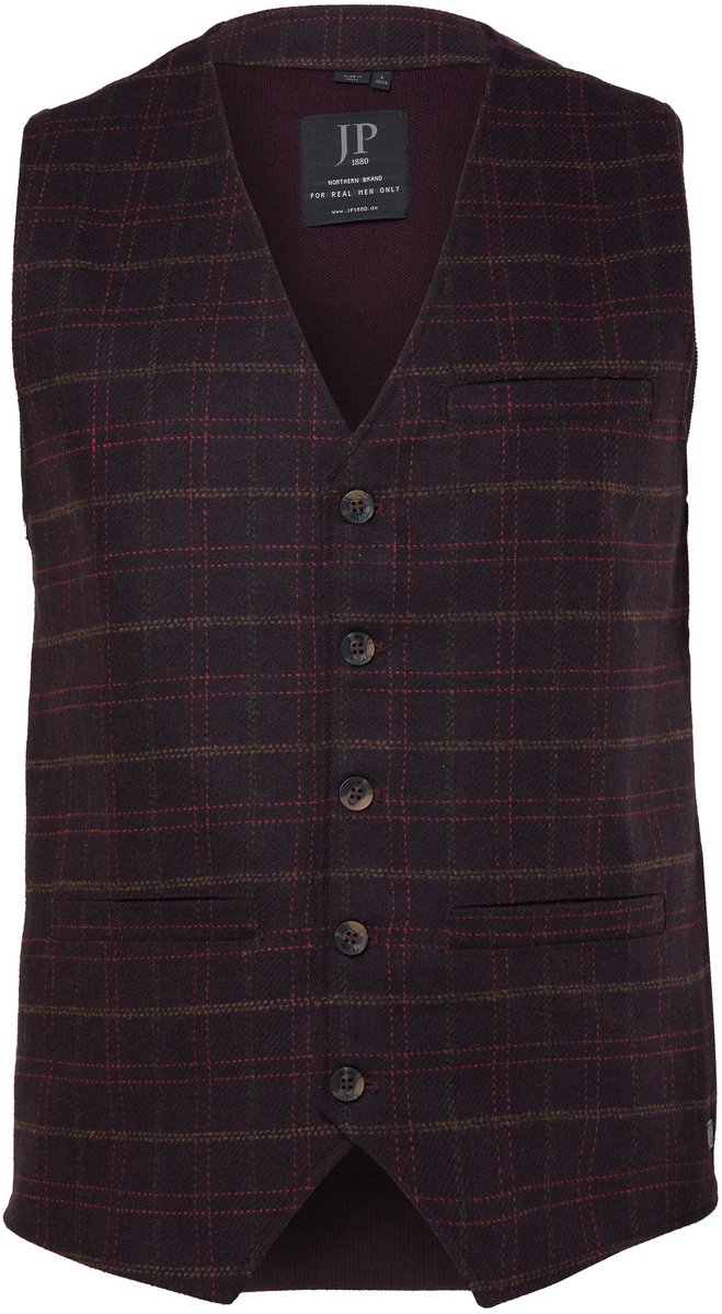 JP 1880 - Heren - Tweed gilet geruit wolmix revers tot 8XL - Bordeaux - Maat 6XL