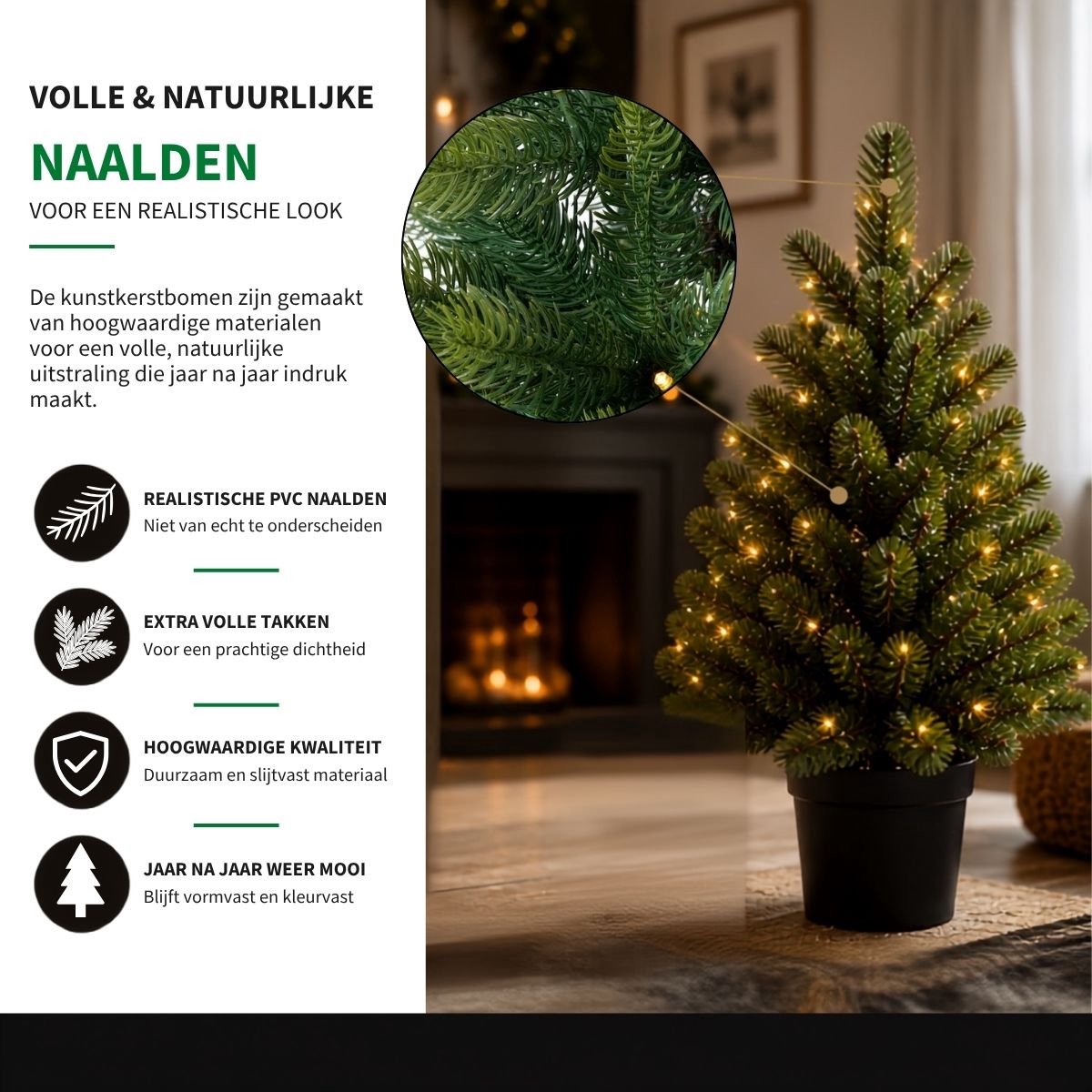 Black Box Trees Nagoya Kerstboom en Kerstkrans Set - 2 Kunstkerstbomen en 1 Krans met LED Verlichting - H90 x Ø45 cm - Groen – foto 6