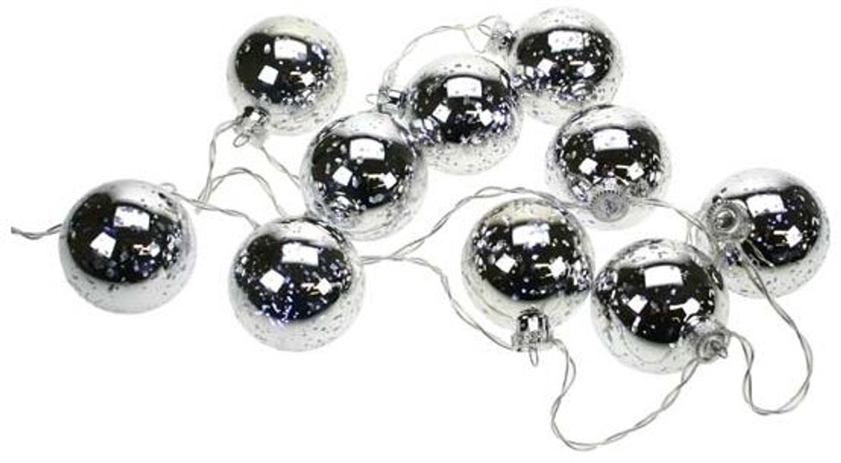 Guirl 10 ballen 6cm zilver +led wit