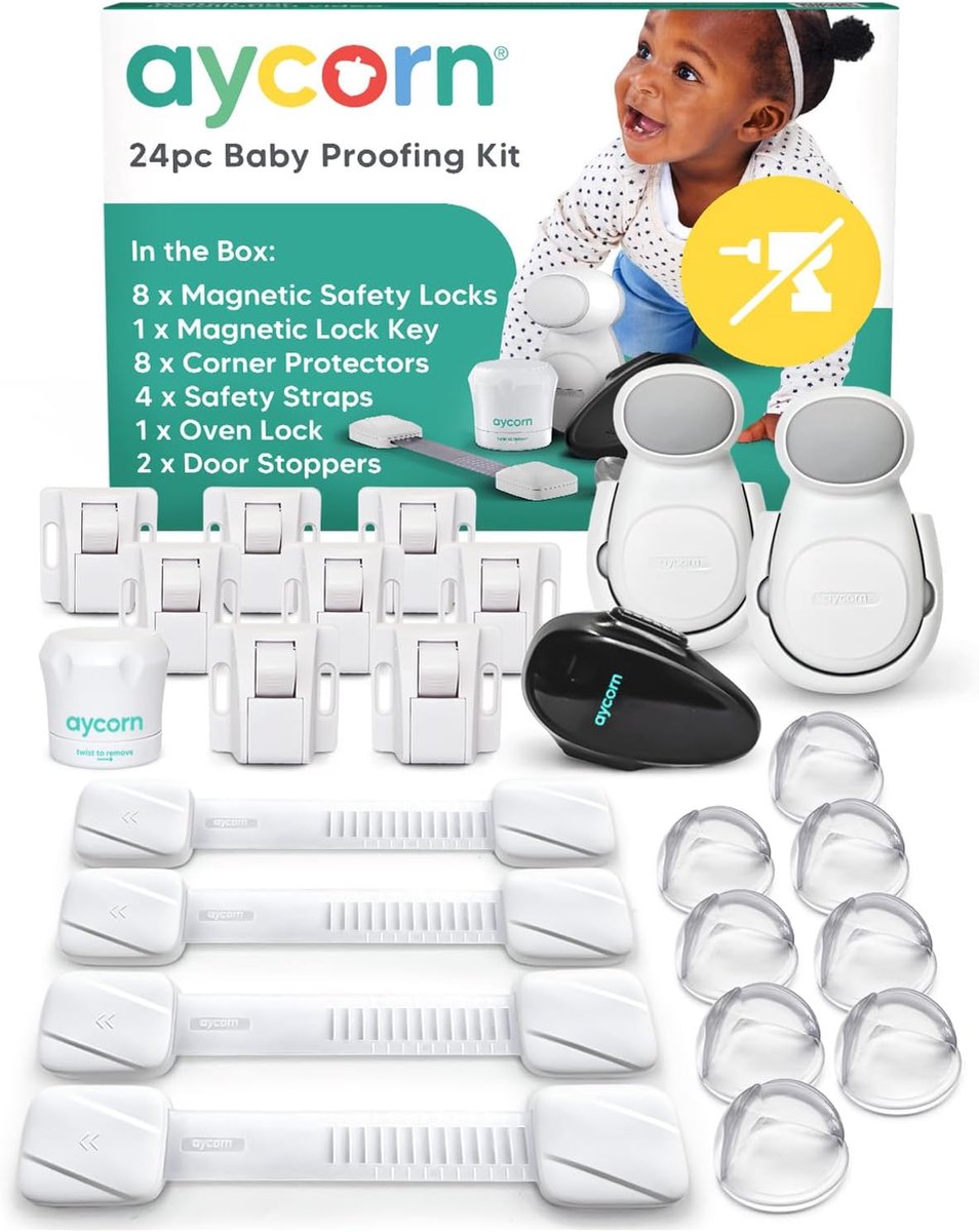 AYCORN 24-delige Baby Veiligheid Kit - DE Set - Kinderslot Kastjes, Kastvergrendelingen, Hoekbeschermers - ShopVlot