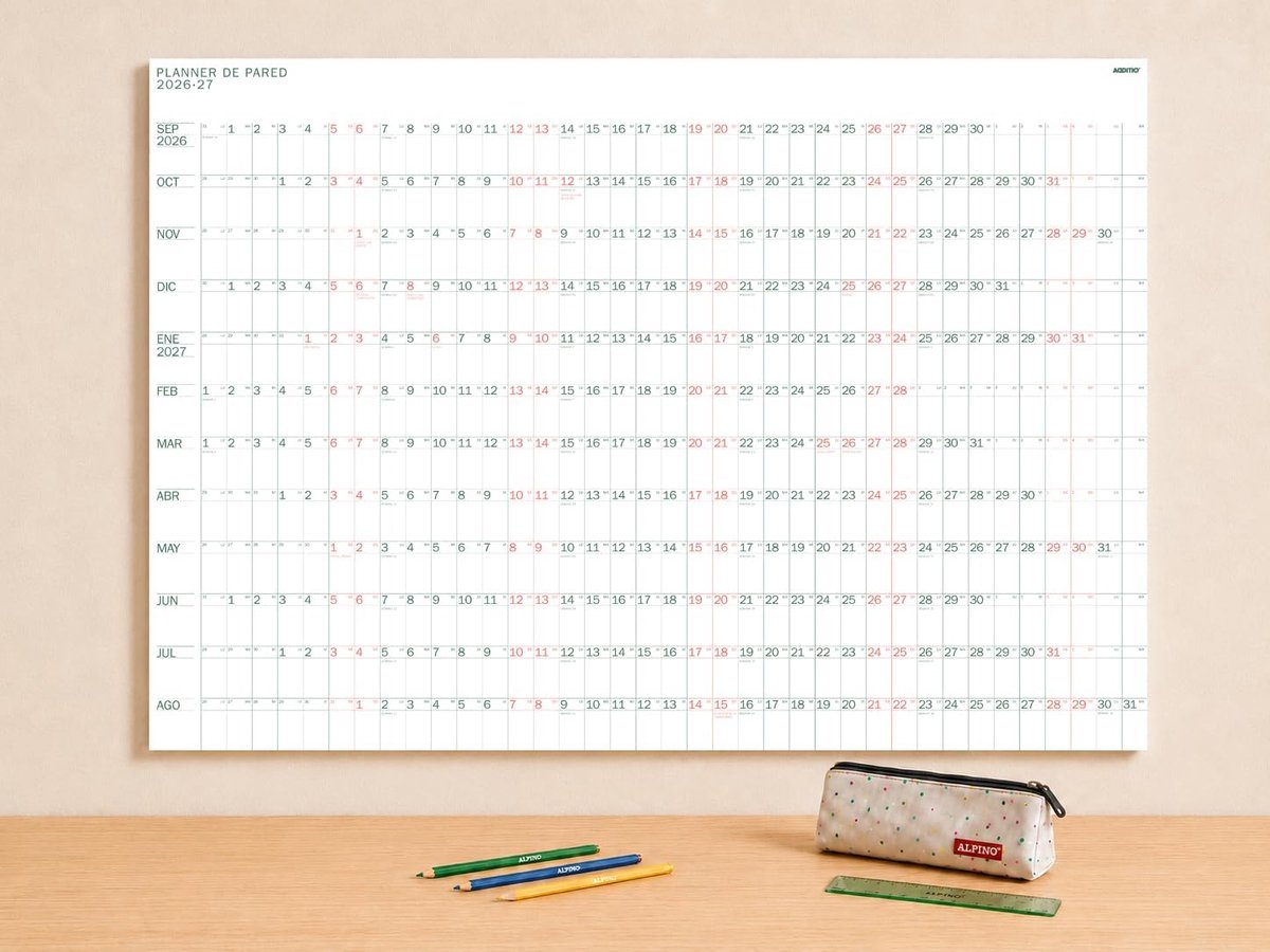 Wandplanner 2026-2027 A1 - Munken-papier 150 g - maandplanner - visuele cursusplanner Spaans - ShopVlot
