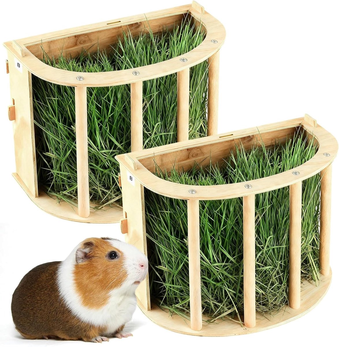 Set van 2 Hooihouders voor Konijnen en Cavia's, Hooitrail en Voederdispenser van Hout, 25 x 18.8 x 13 cm, Ideaal voor Chinchilla's en Kleine Dieren