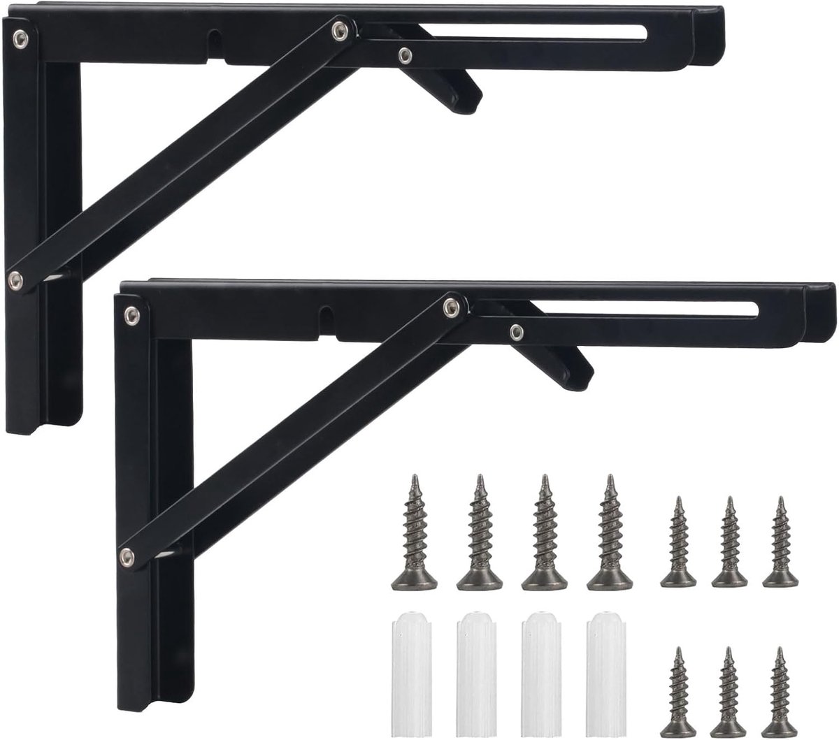 SnelShoppen - 2PCS Vouwconsole Stevige Hengen 200mm Met Slot, Vouwbare Rekbevestigingen, 90 Graden Metalen Vouwhoek Draagvlak voor Keuken, Kantoor, Ta